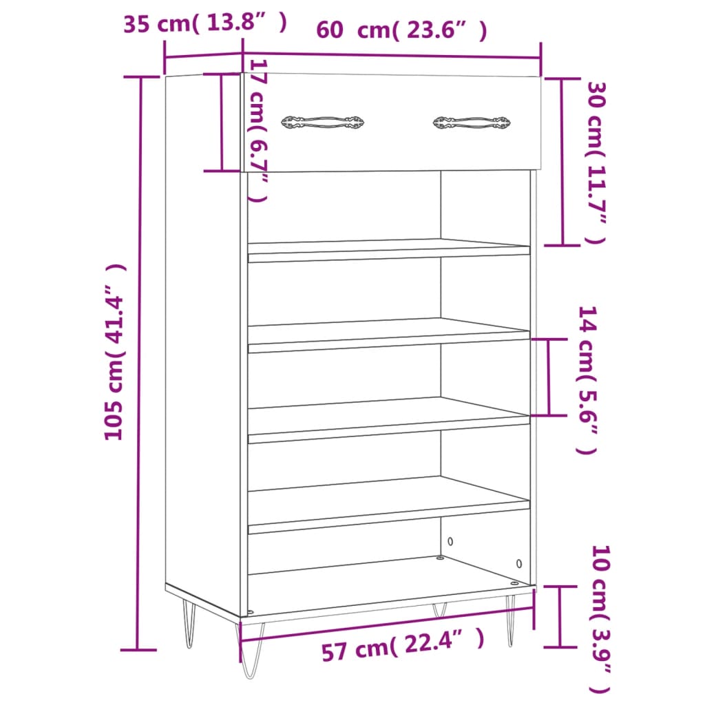 vidaXL Shoe Cabinet Sonoma Oak 60x35x105 cm Engineered Wood