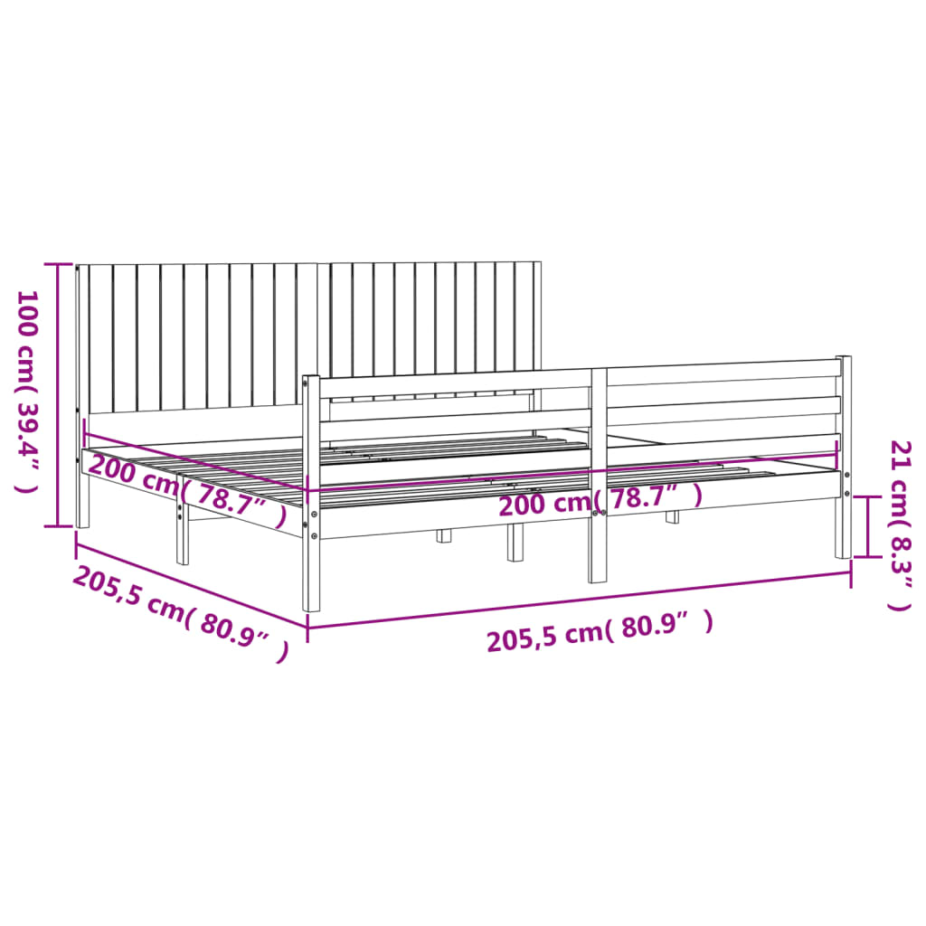 vidaXL Bed Frame without Mattress Black 200x200 cm Solid Wood