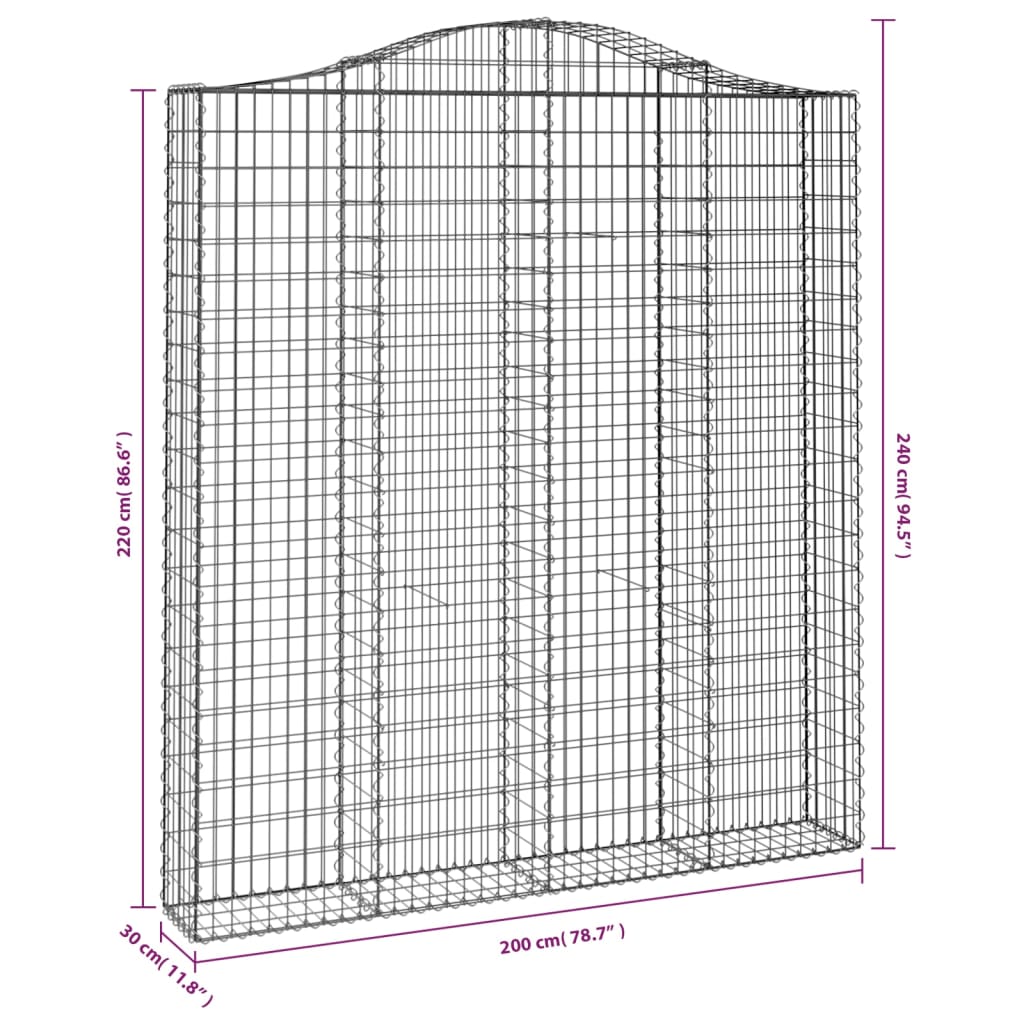 vidaXL Arched Gabion Baskets 4 pcs 200x30x220/240 cm Galvanised Iron