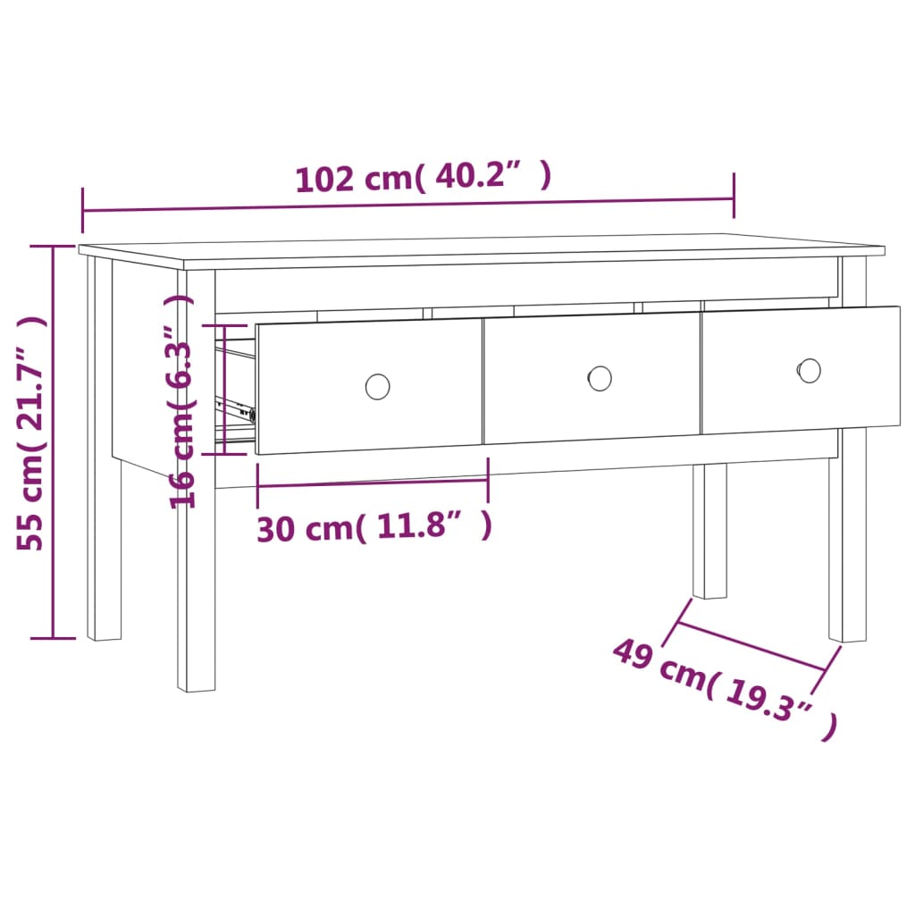 vidaXL Coffee Table Honey Brown 102x49x55 cm Solid Wood Pine