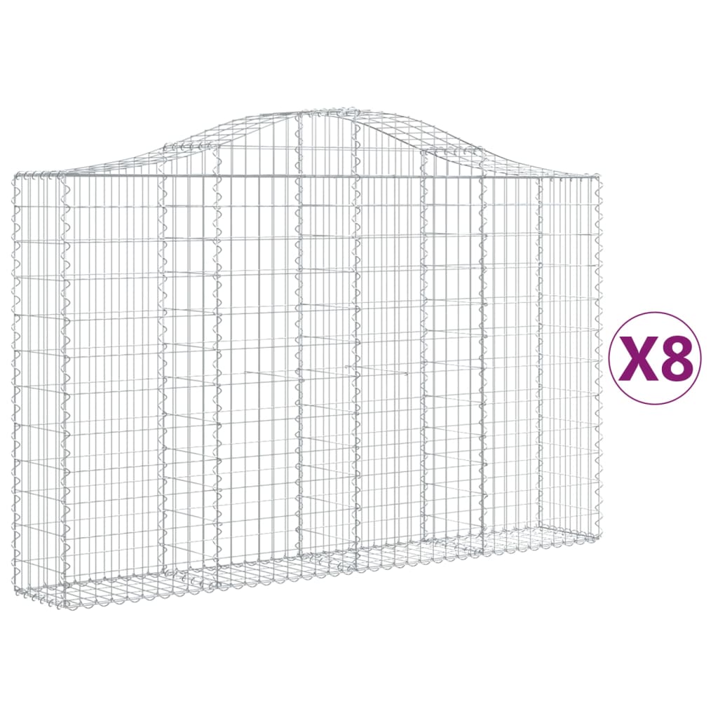 vidaXL Arched Gabion Baskets 8 pcs 200x30x120/140 cm Galvanised Iron