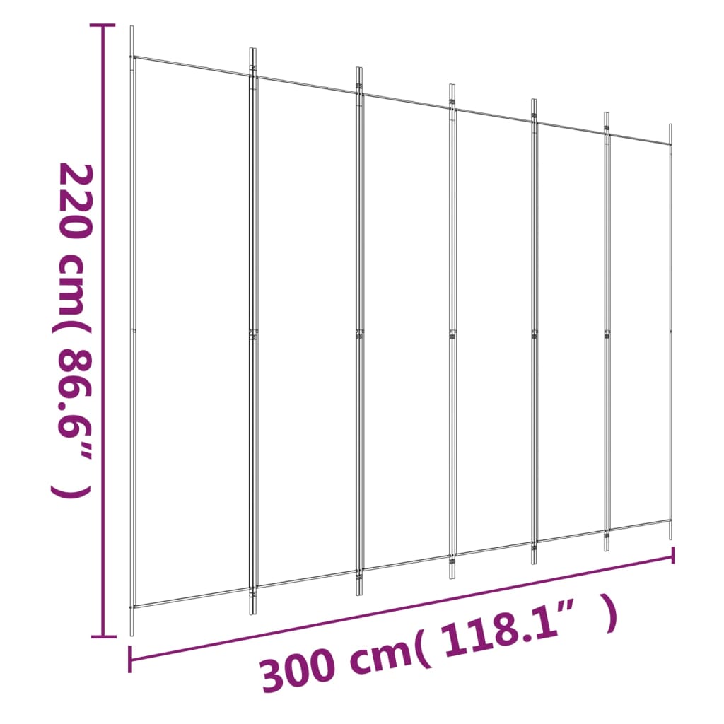 vidaXL 6-Panel Room Divider White 300x220 cm Fabric