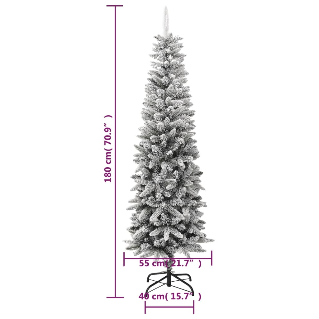 vidaXL Artificial Slim Christmas Tree with Flocked Snow 180 cm PVC&PE