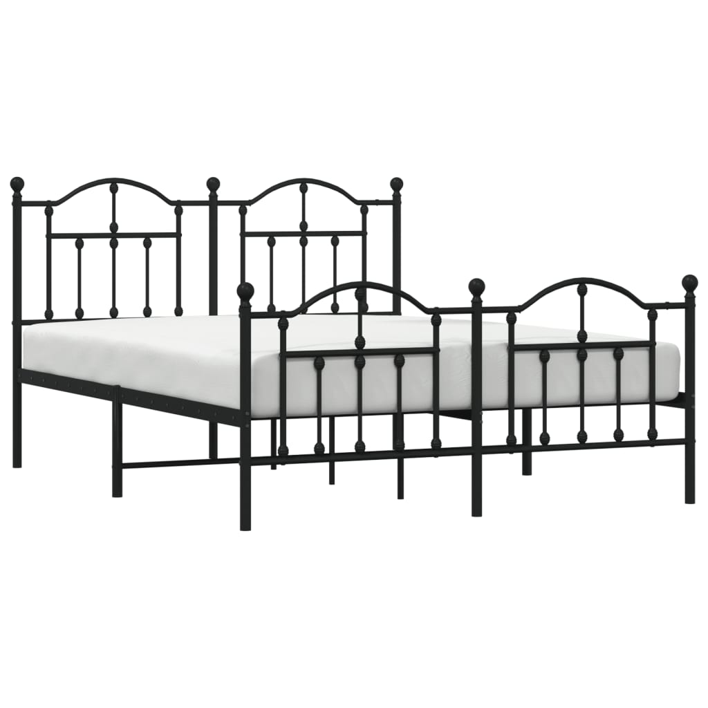 vidaXL Metal Bed Frame without Mattress with Footboard Black 140x190 cm