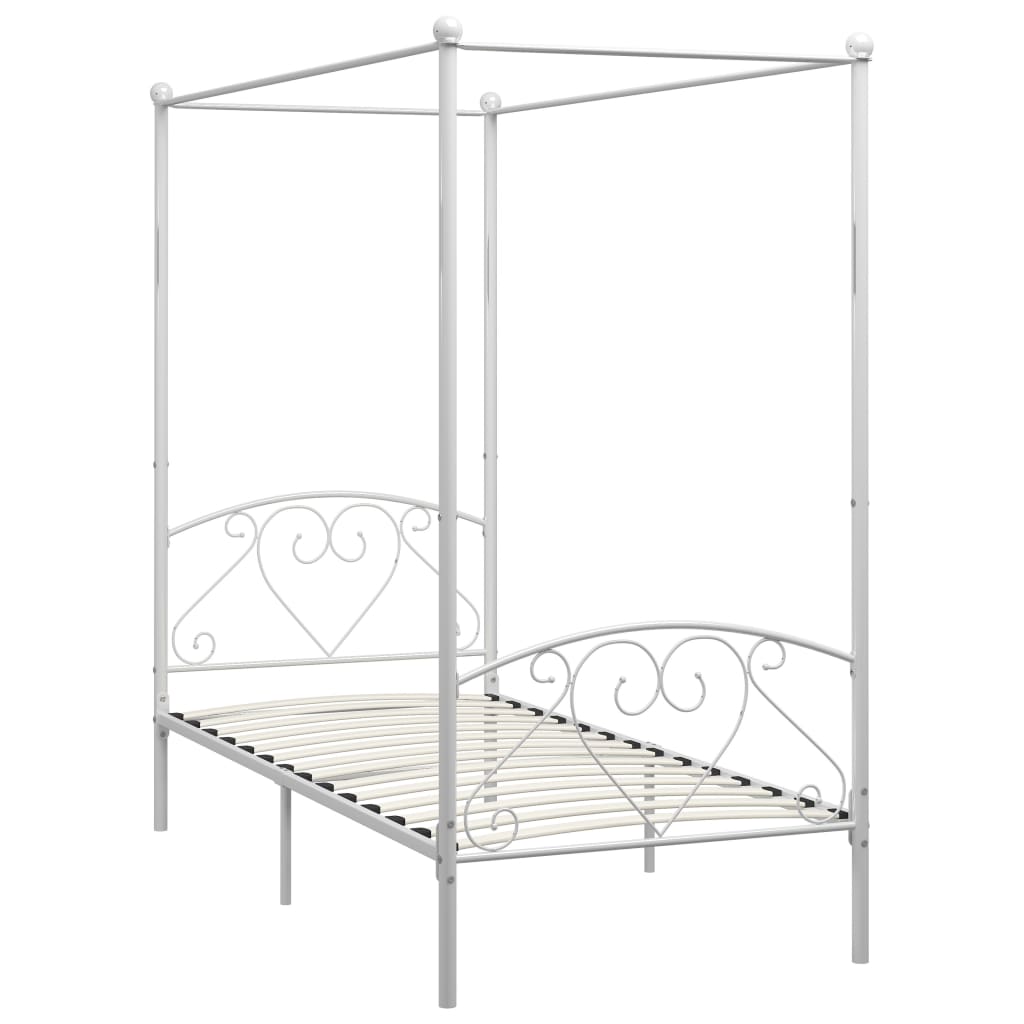 vidaXL Canopy Bed Frame without Mattress White Metal 120x200 cm