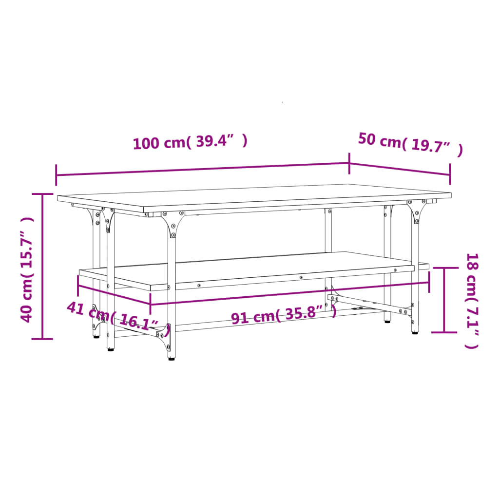 vidaXL Coffee Table Sonoma Oak 100x50x40 cm Engineered Wood