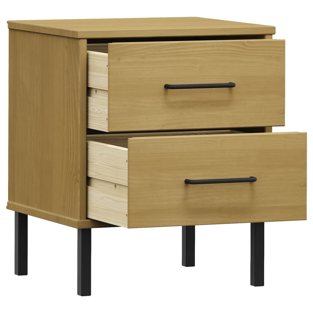 vidaXL Bedside Cabinet with Metal Legs Brown Solid Wood Pine OSLO