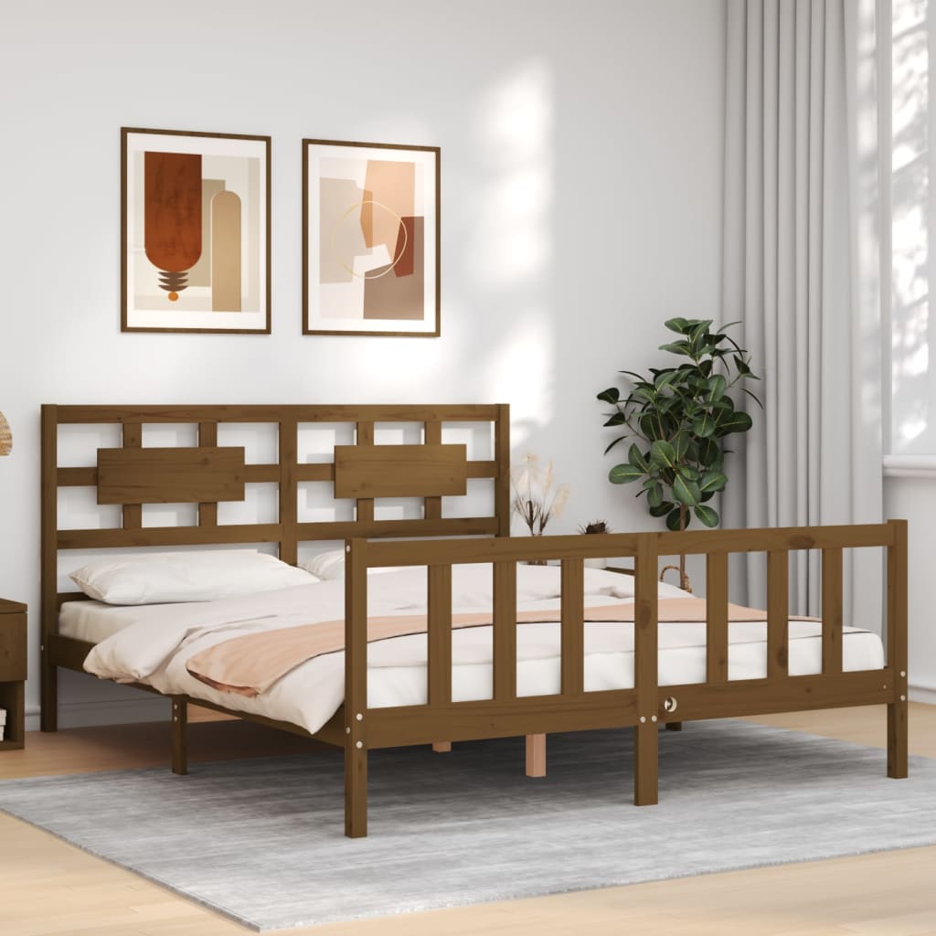 vidaXL Bed Frame without Mattress Honey Brown King Size Solid Wood Pine