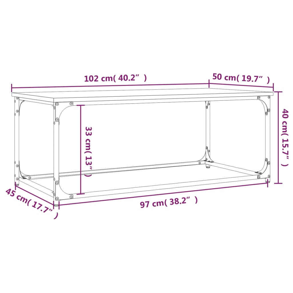 vidaXL Coffee Table Sonoma Oak 102x50x40 cm Engineered Wood and Iron