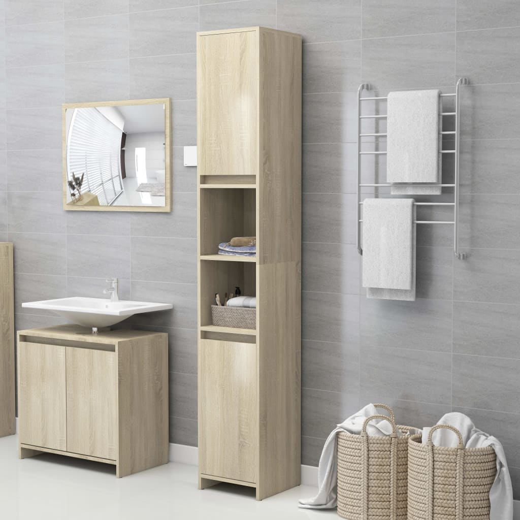 vidaXL 3 Piece Bathroom Furniture Set Sonoma Oak Engineered Wood