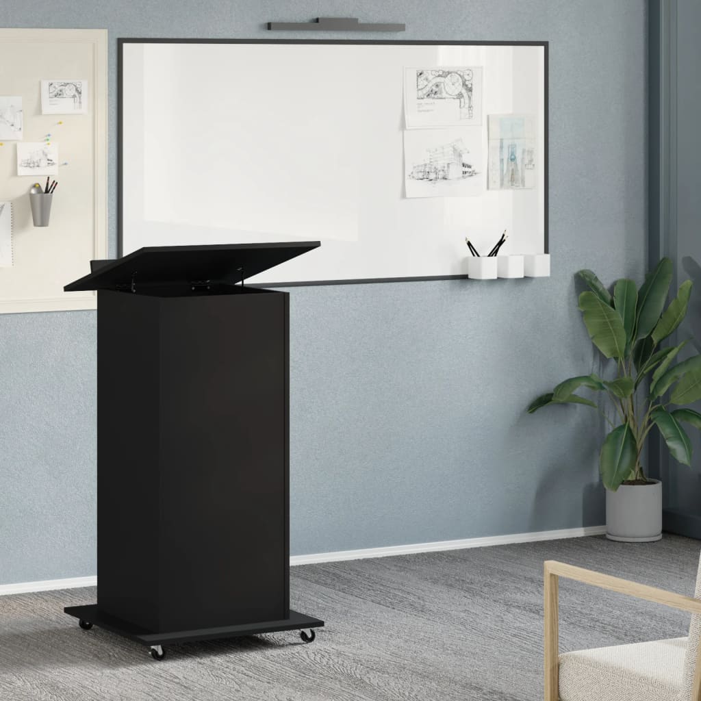 vidaXL Lectern with Wheels & Drawer Black 55x55x107 cm Engineered Wood