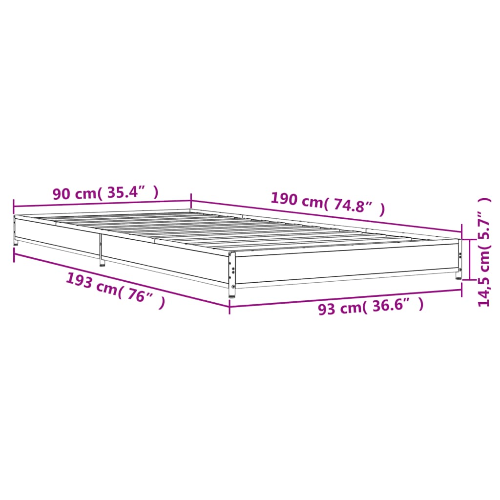 vidaXL Bed Frame without Mattress Smoked Oak 90x190 cm Single