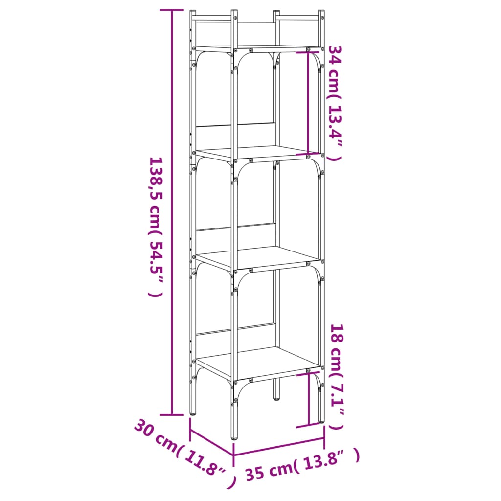 vidaXL Bookshelf 4-Tier Sonoma Oak 35x30x138.5 cm Engineered Wood