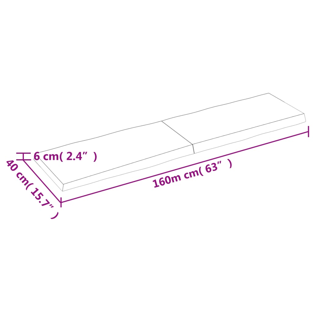 vidaXL Table Top Dark Brown 160x40x(2-6) cm Treated Solid Wood Live Edge