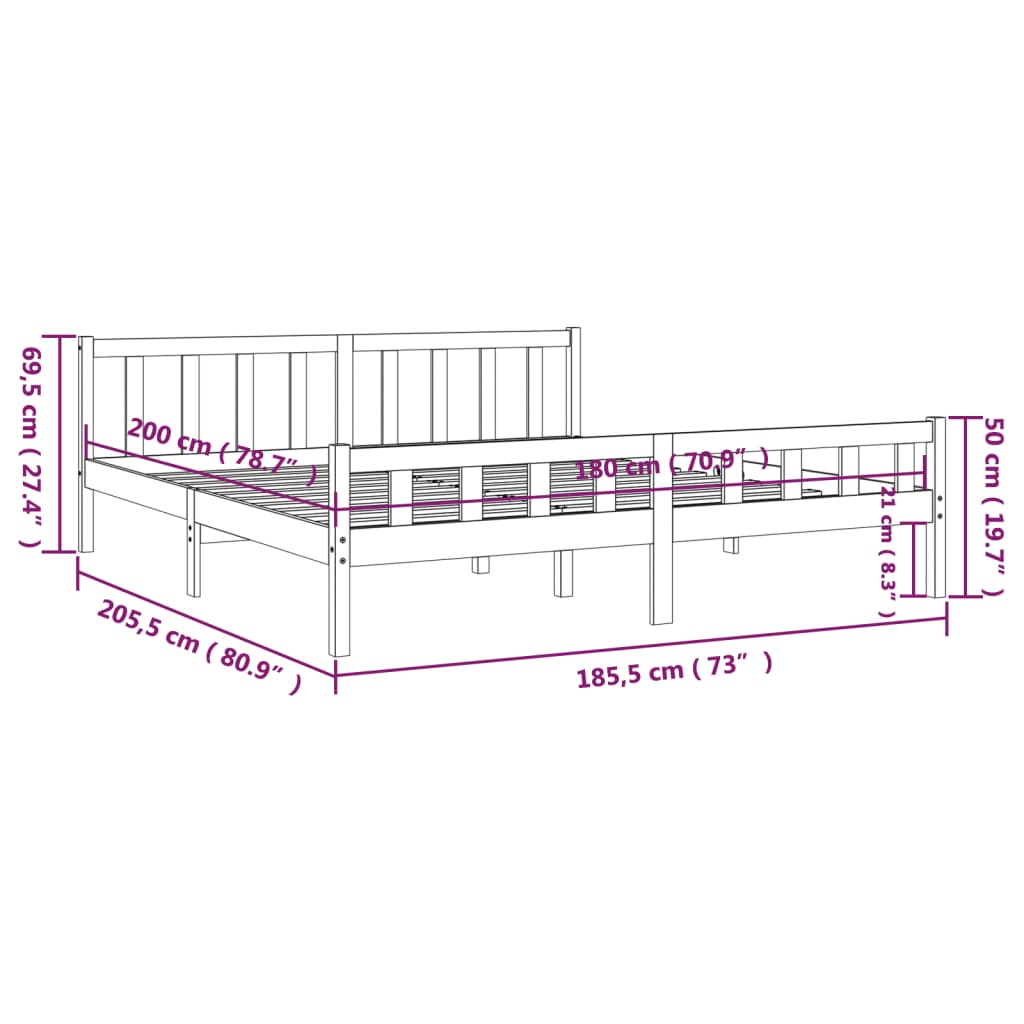 vidaXL Bed Frame without Mattress White Solid Wood Super King