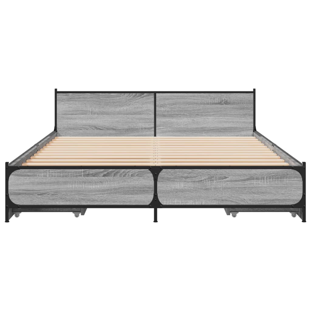 vidaXL Bed Frame with Drawers without Mattress Grey Sonoma 150x200 cm King Size