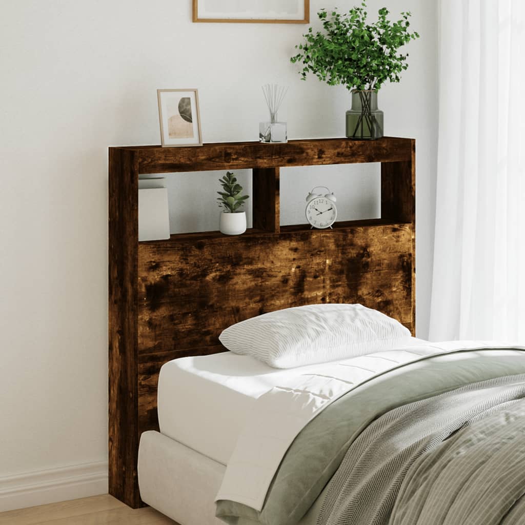 vidaXL Headboard Cabinet with LED Smoked Oak 100x17x102 cm