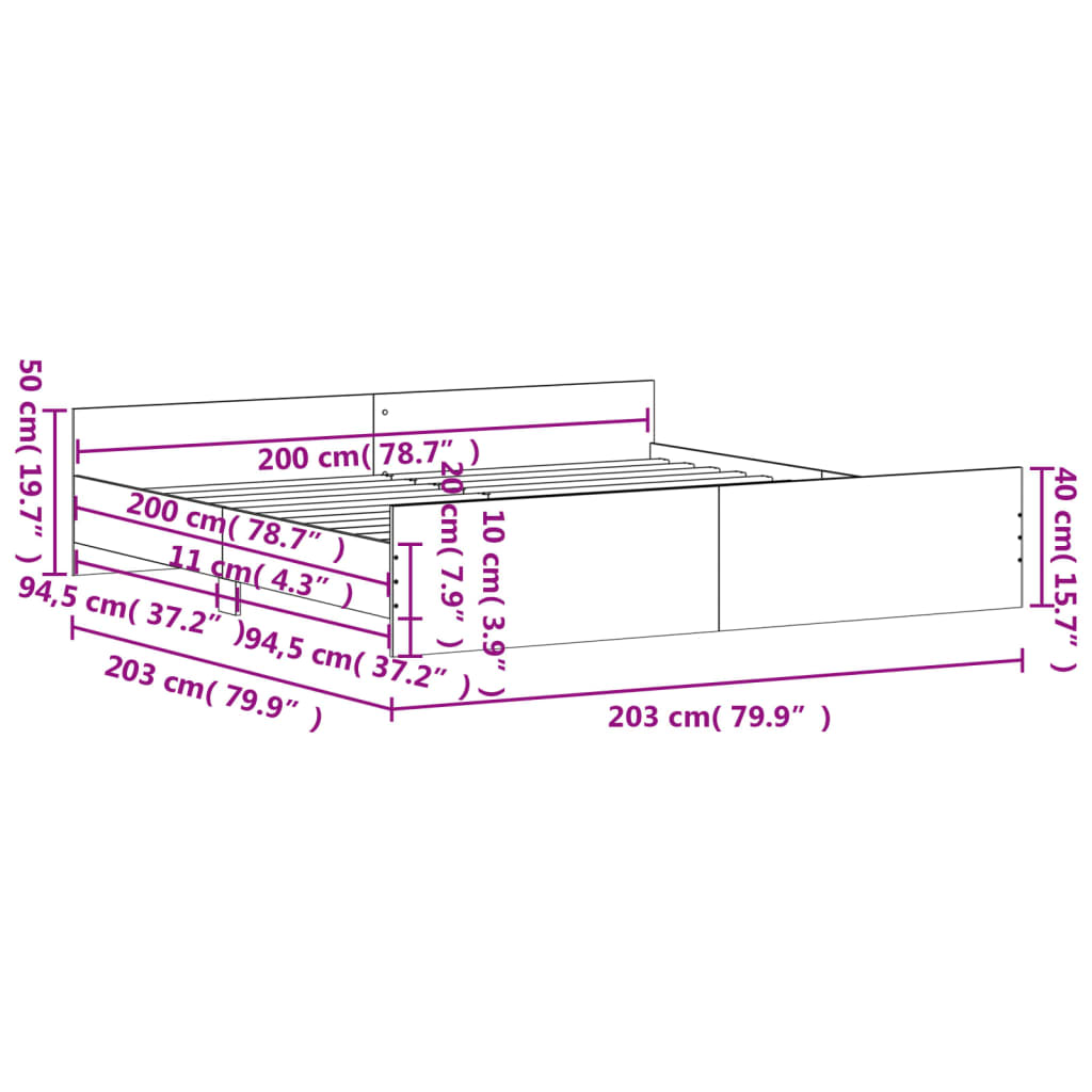 vidaXL Bed Frame without Mattress Smoked Oak 200x200 cm