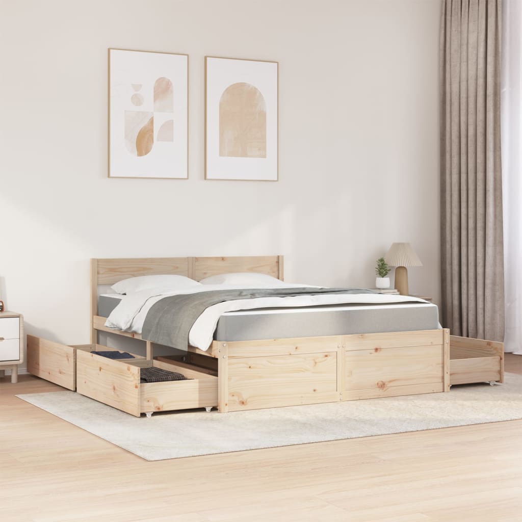 vidaXL Bed with Drawers and Mattress 160x200 cm Solid Wood Pine