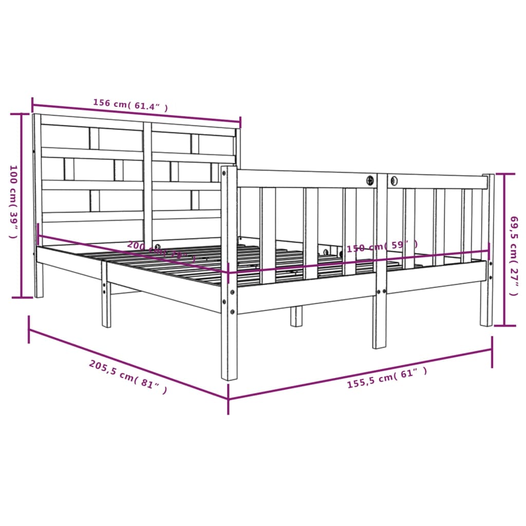 vidaXL Bed Frame without Mattress White Solid Wood Pine King Size