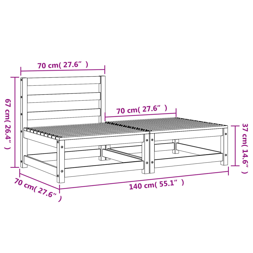 vidaXL Garden Sofa Armless with Footstool Solid Wood Douglas