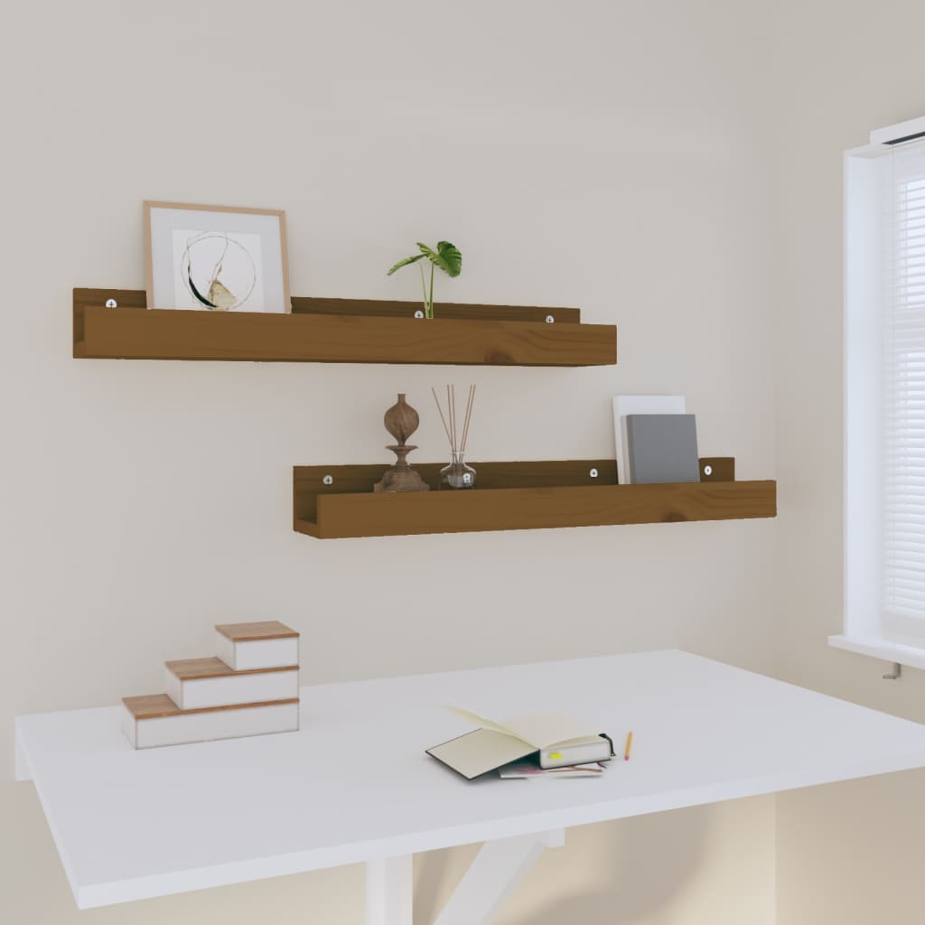 vidaXL Wall Shelves 2 pcs Honey Brown 80x12x9 cm Solid Wood Pine