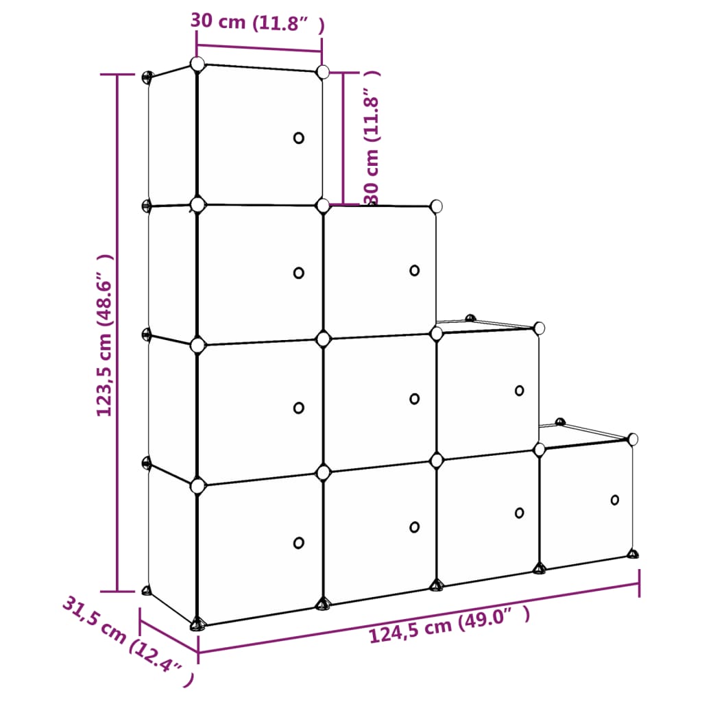 vidaXL Cube Storage Cabinet for Kids with 10 Cubes White PP