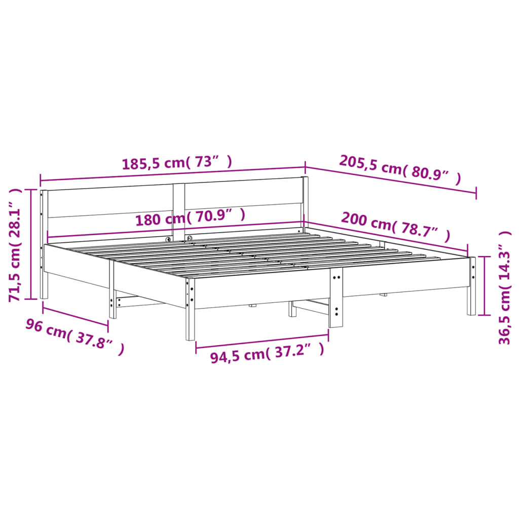 vidaXL Bed Frame without Mattress White 180x200 cm Super King Solid Wood Pine