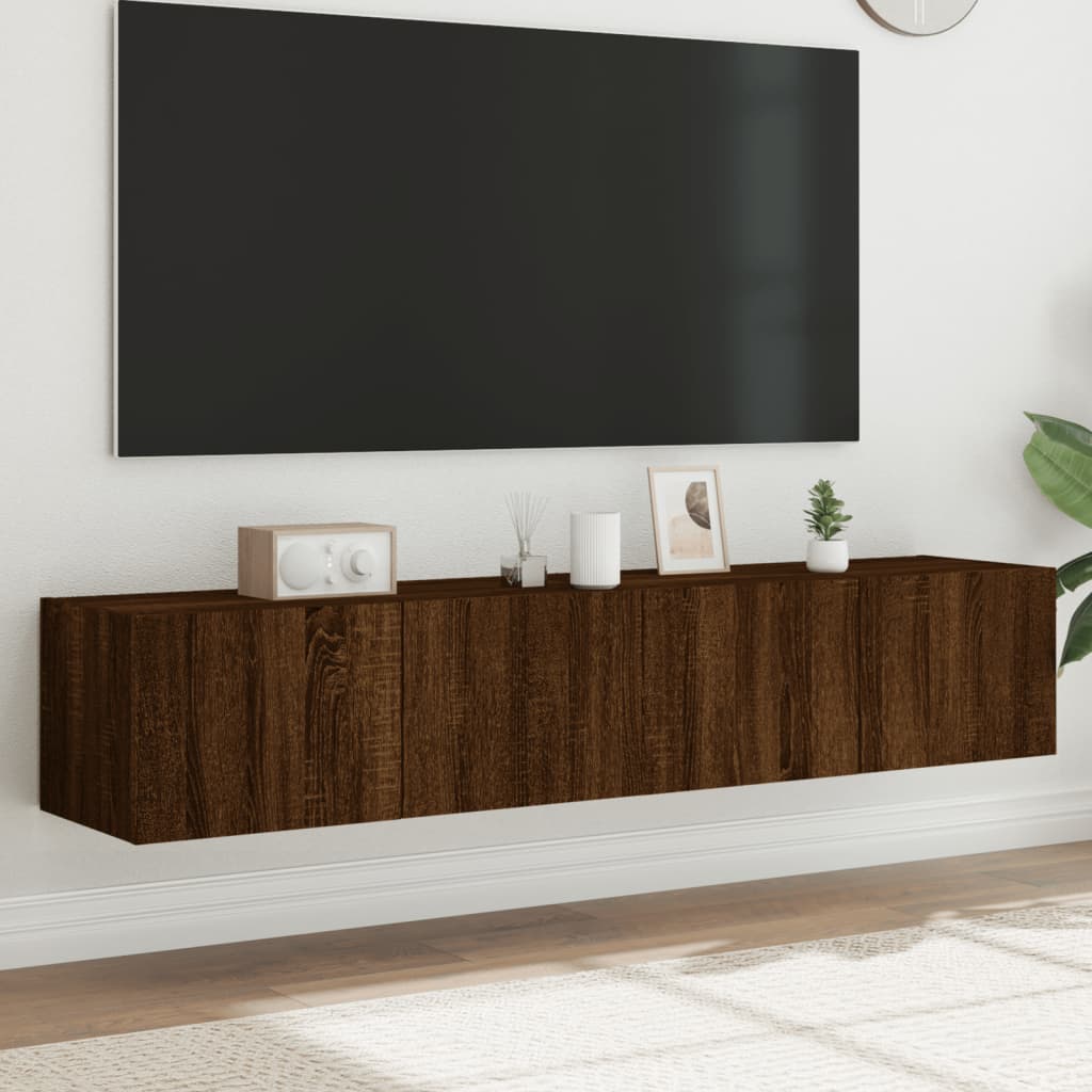 vidaXL TV Wall Cabinets with LED Lights 2 pcs Brown Oak 80x35x31 cm