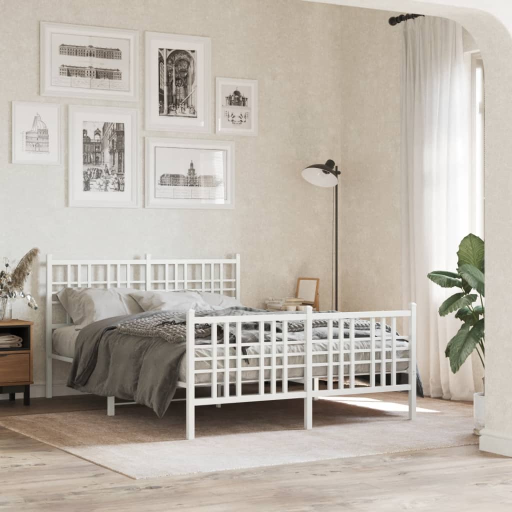 vidaXL Metal Bed Frame without Mattress with Footboard White 120x200 cm