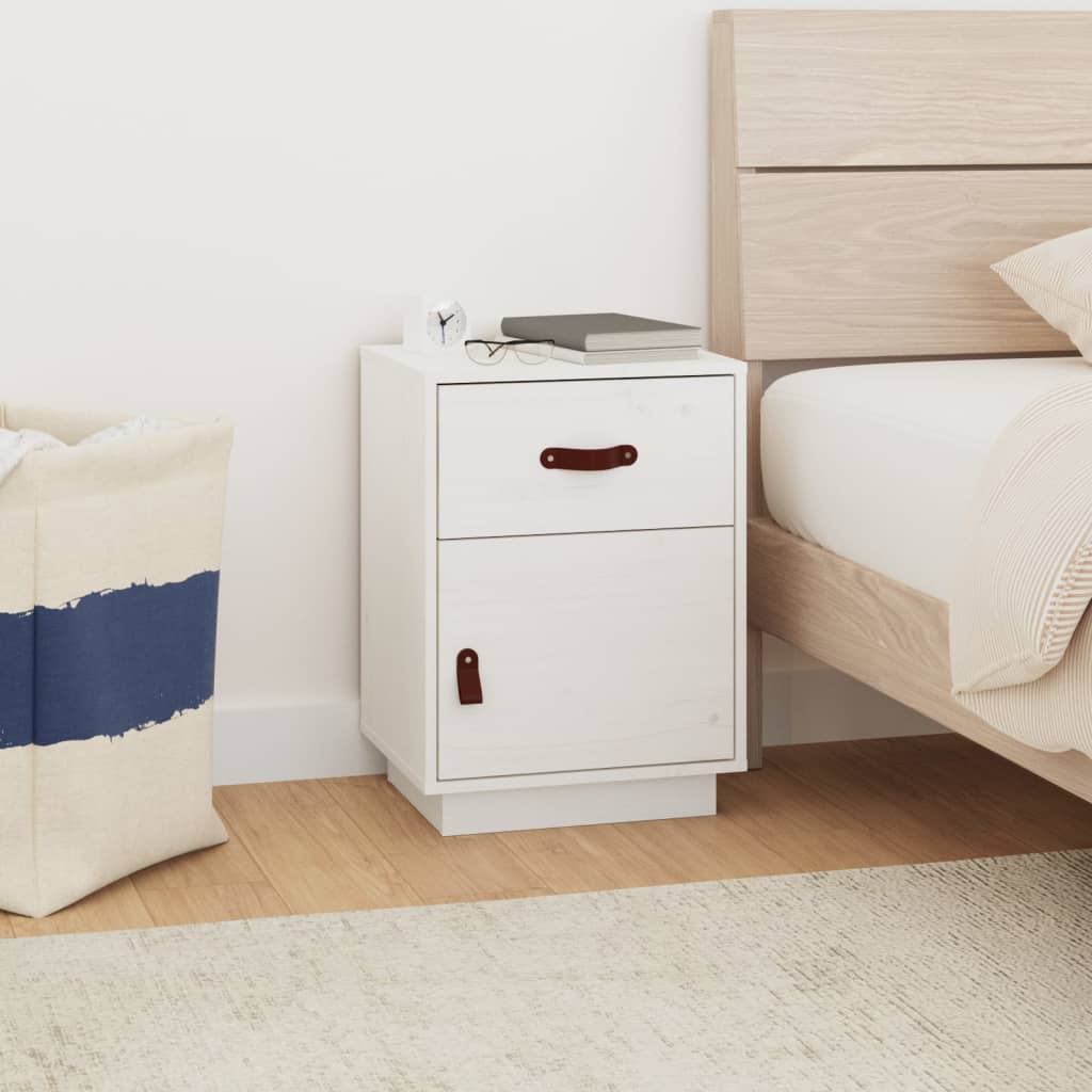 vidaXL Bedside Cabinet White 40x34x55 cm Solid Wood Pine