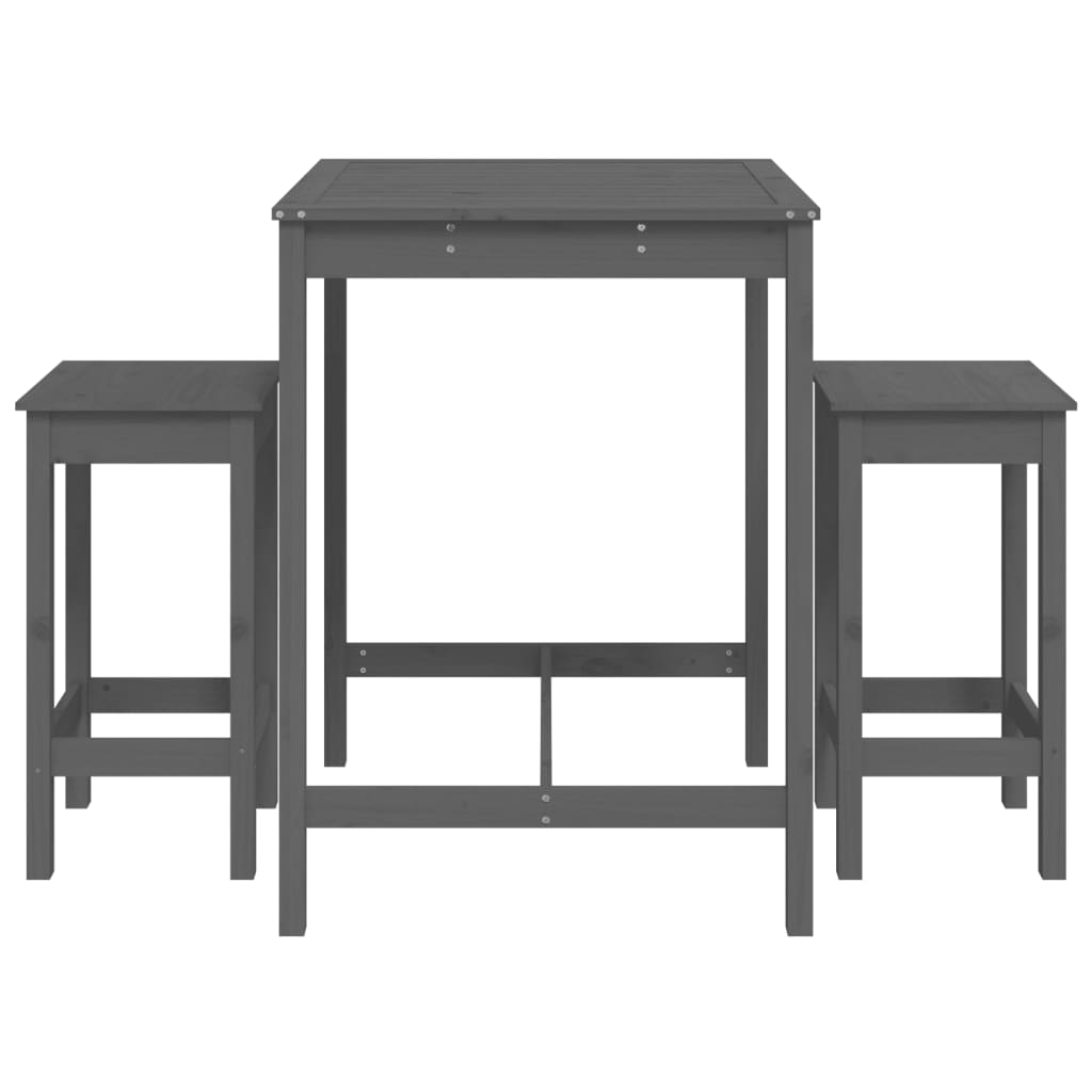 vidaXL 3 Piece Garden Bar Set Grey Solid Wood Pine