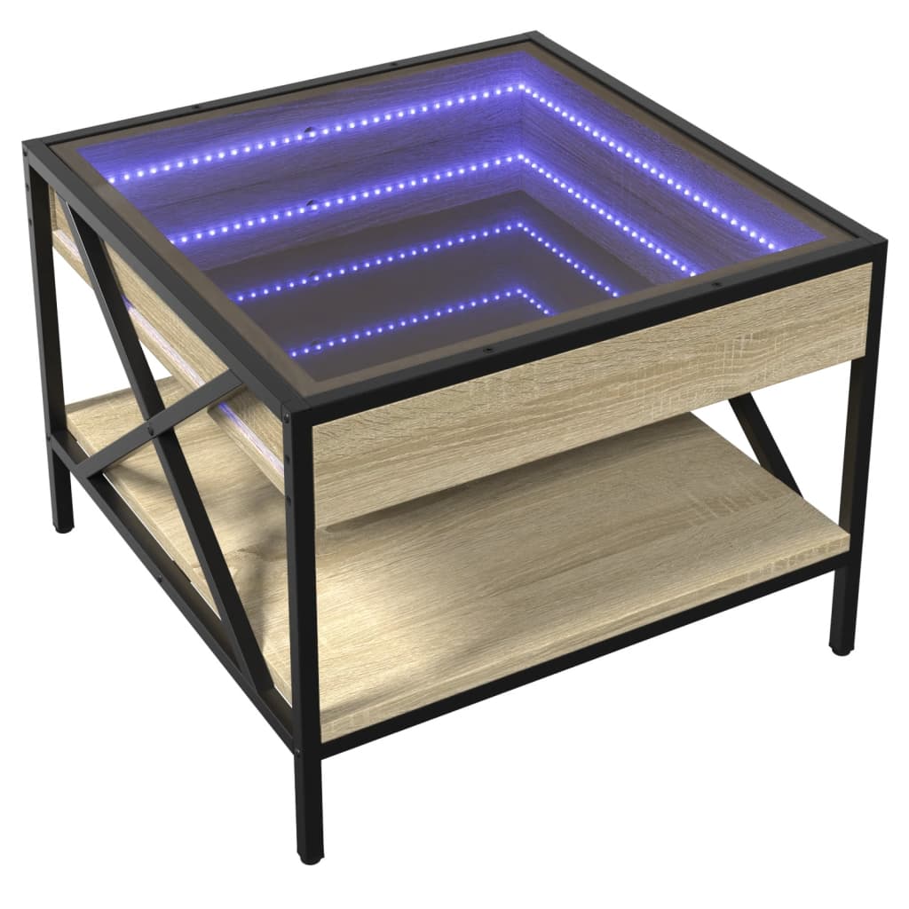 vidaXL Coffee Table with Infinity LED Sonoma Oak 50x50x38 cm