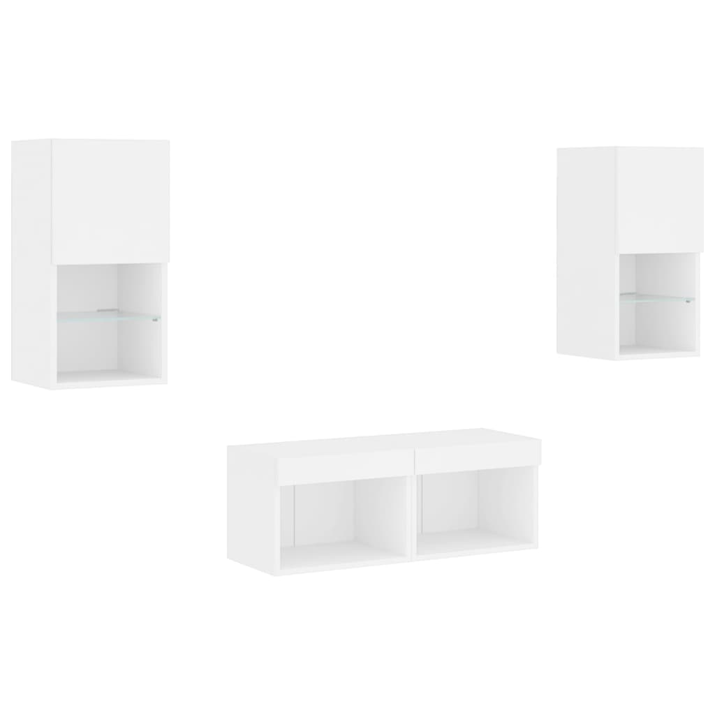 vidaXL 4 Piece TV Wall Cabinets with LED Lights White