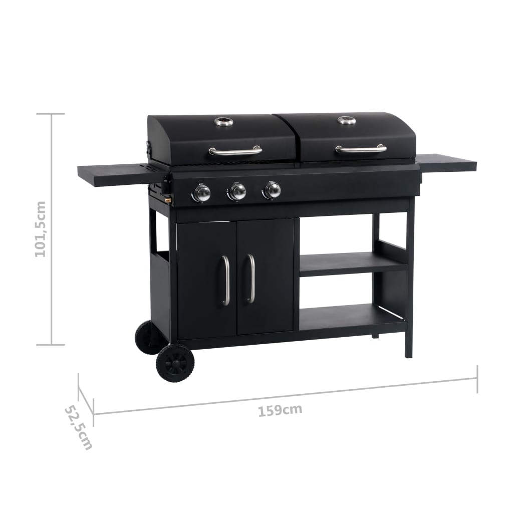 vidaXL Gas Charcoal Combo Grill with 3 Burners