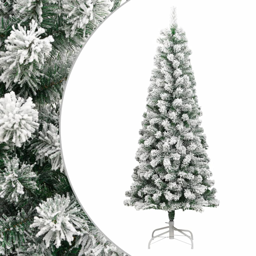 vidaXL Artificial Hinged Christmas Tree with Flocked Snow 180 cm