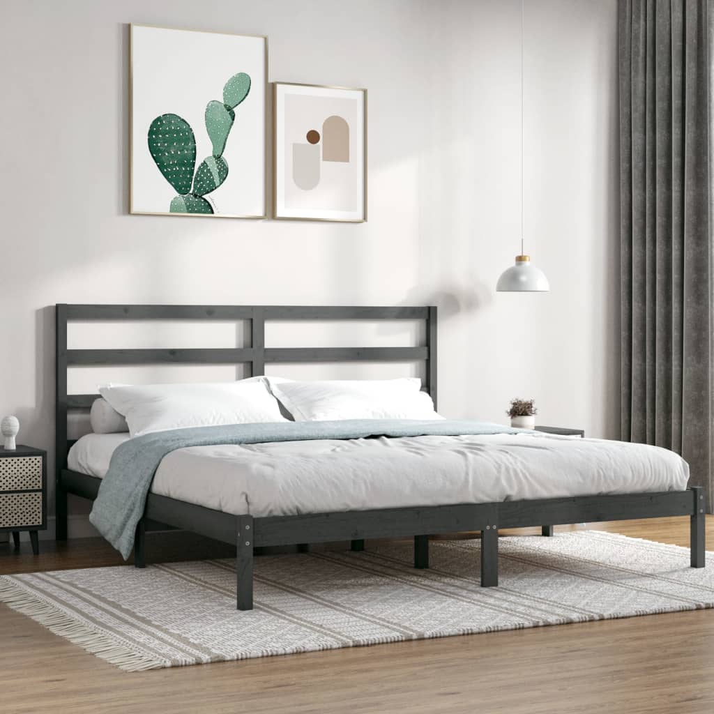 vidaXL Bed Frame without Mattress Grey 200x200 cm Solid Wood Pine