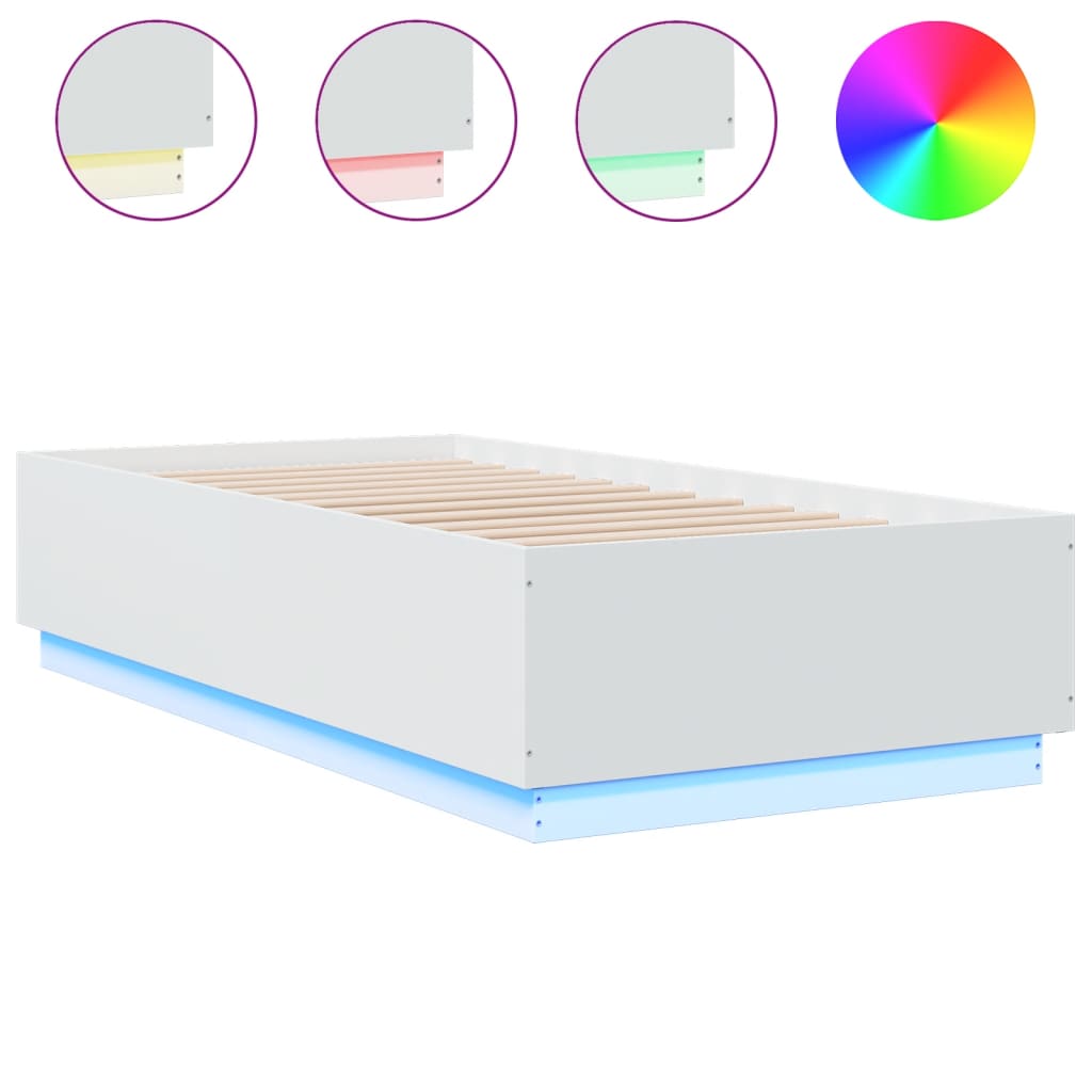 vidaXL Bed Frame with LED without Mattress White 75x190 cm Small Single