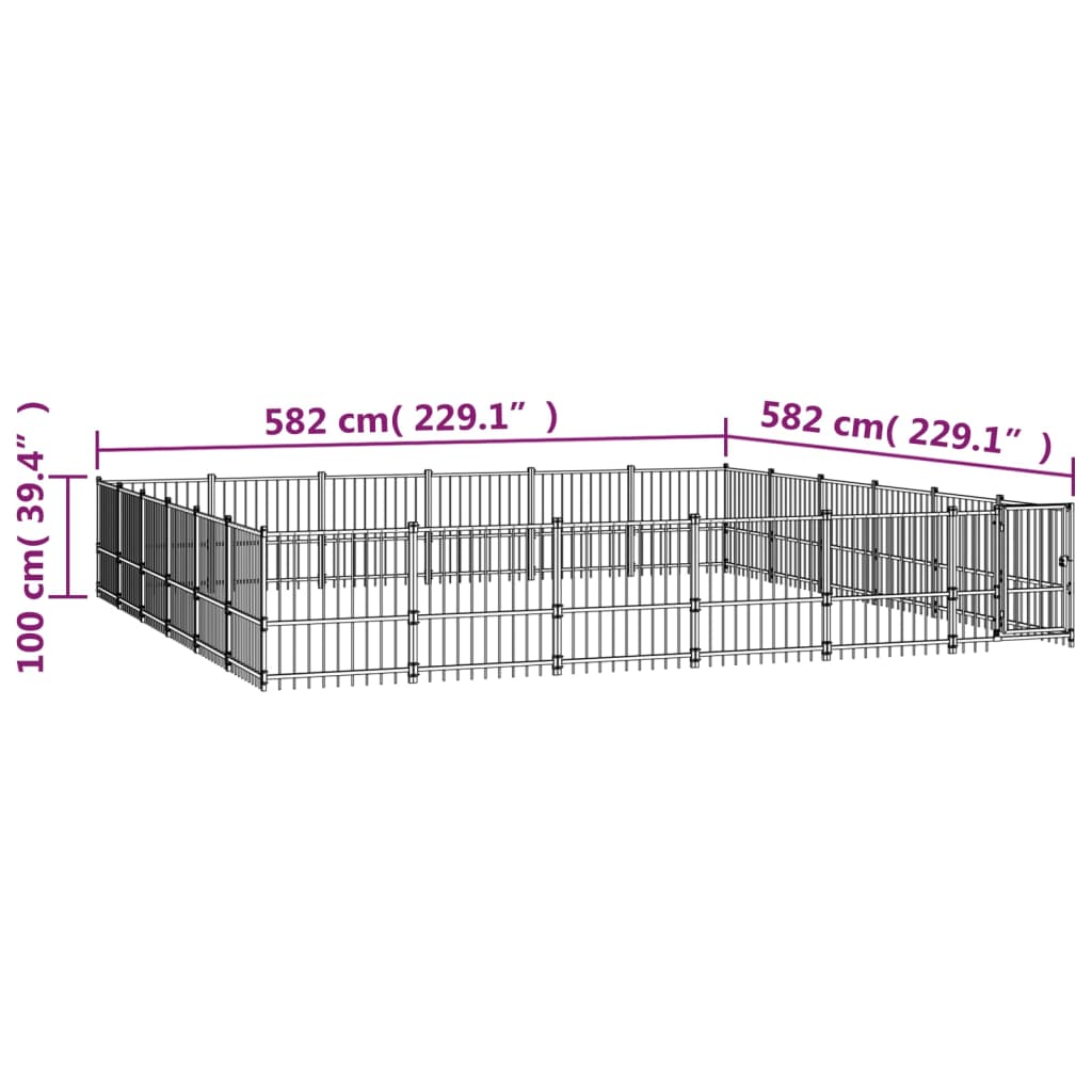 vidaXL Outdoor Dog Kennel Steel 33.87 m²