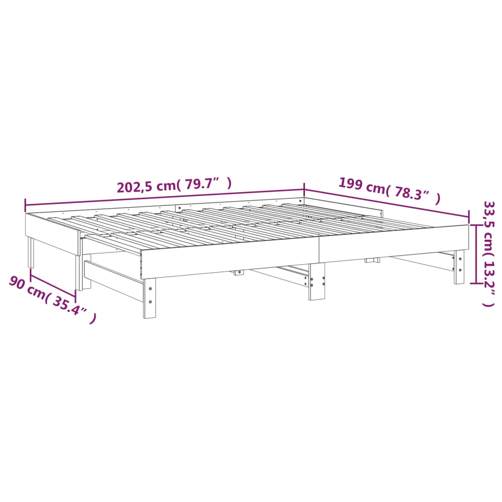 vidaXL Pull-out Day Bed without Mattress Honey Brown 2x(100x200) cm