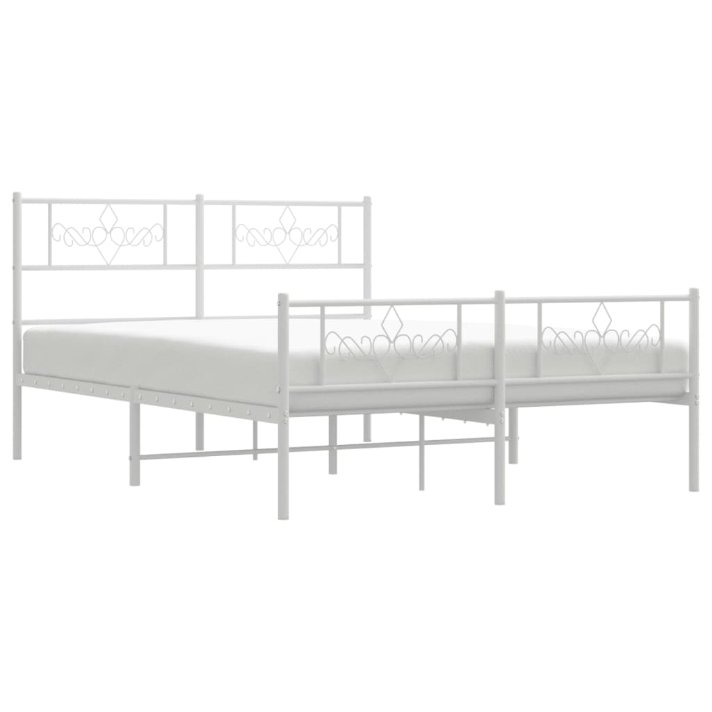 vidaXL Metal Bed Frame without Mattress with Footboard White 135x190 cm Double