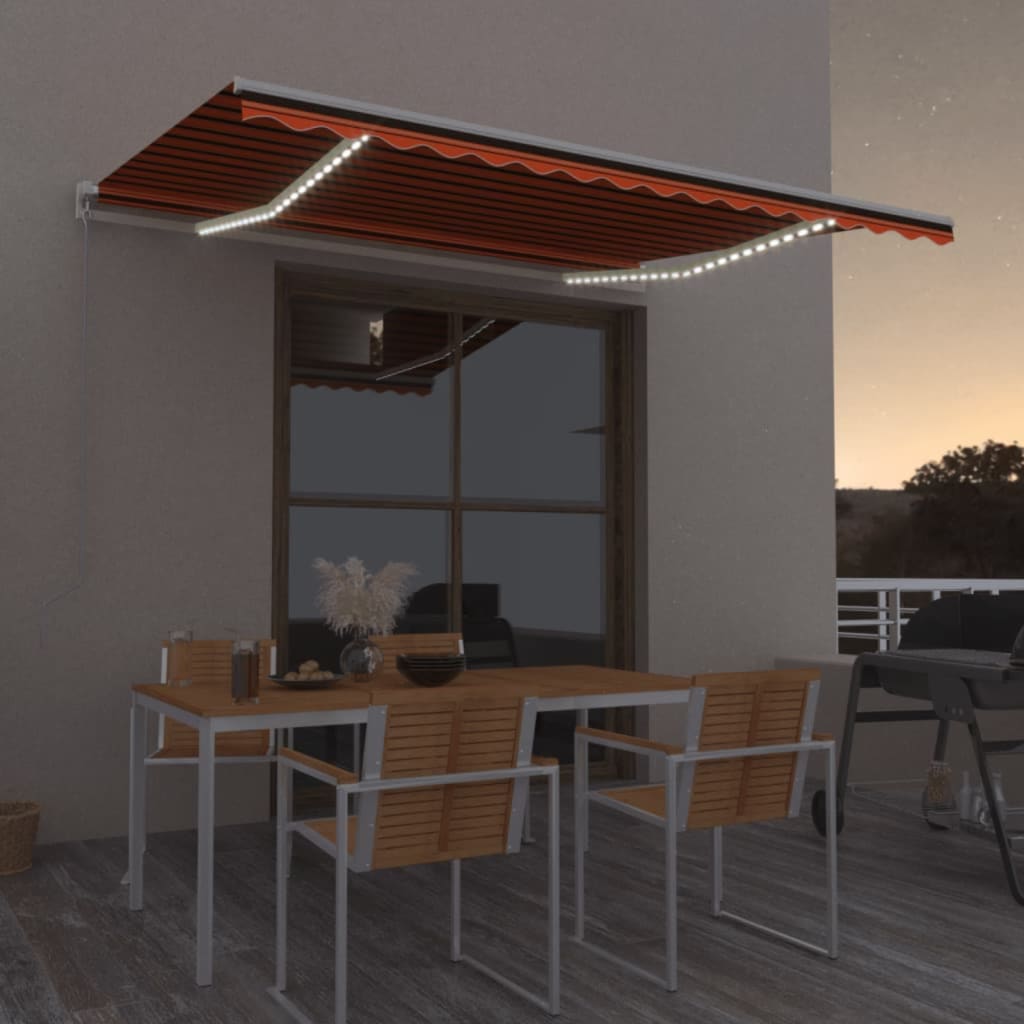 vidaXL Manual Retractable Awning with LED 400x350 cm Orange and Brown