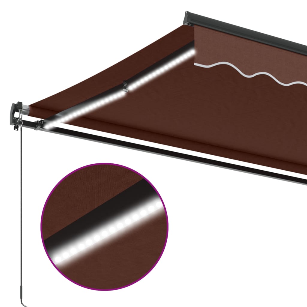 vidaXL Manual Retractable Awning with LEDs Brown 500x350 cm