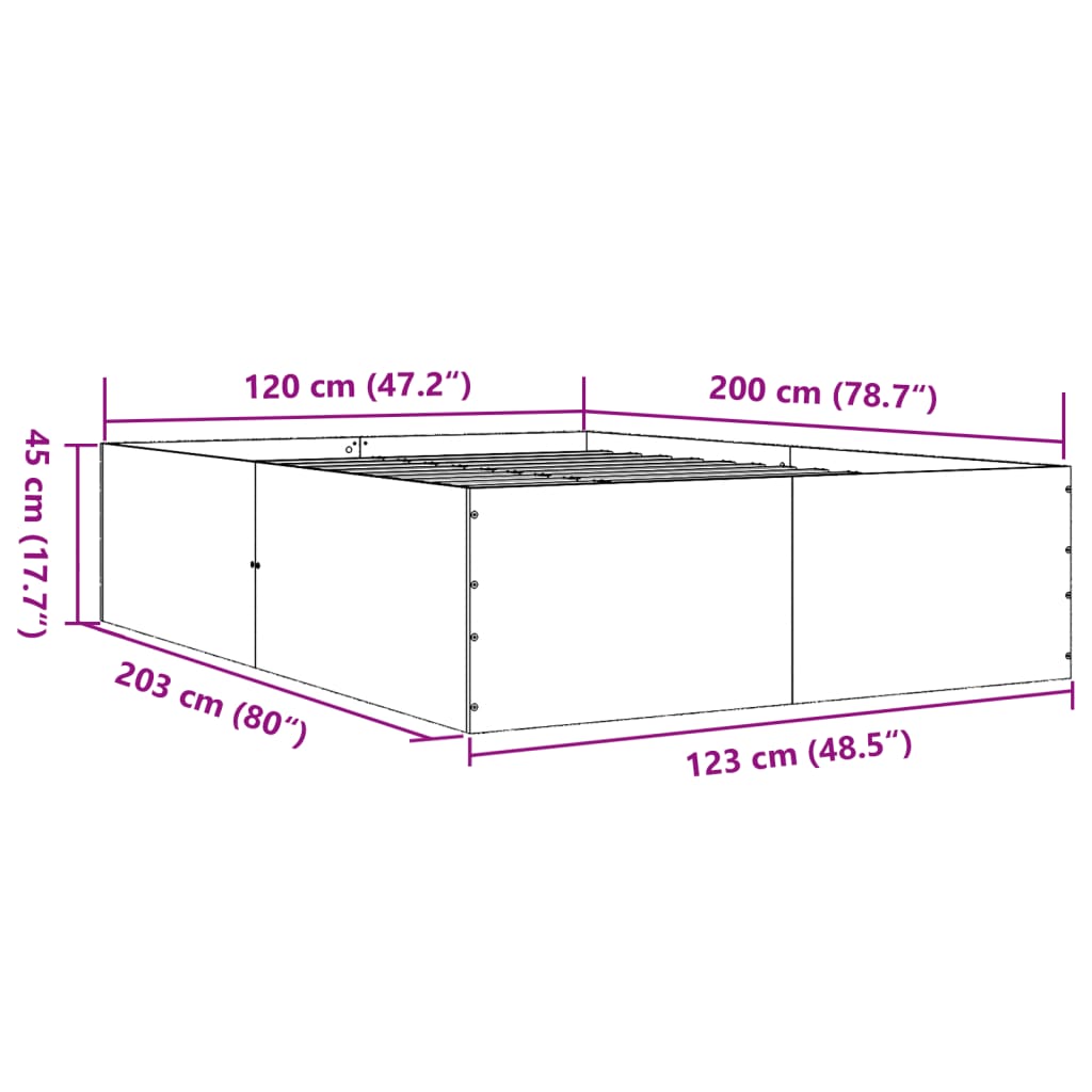 vidaXL Bed Frame without Mattress Smoked Oak 120x200 cm