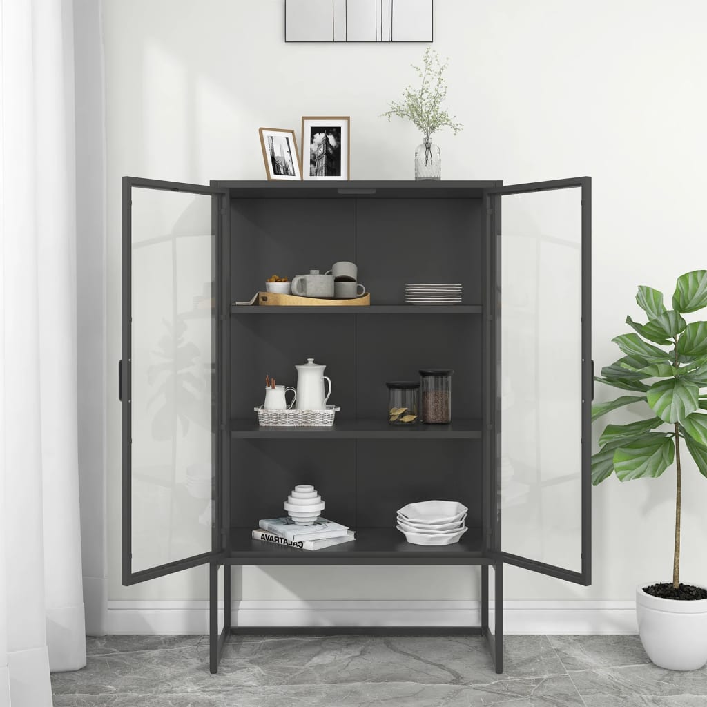 vidaXL Highboard Anthracite 80x35x135 cm Steel and Tempered Glass