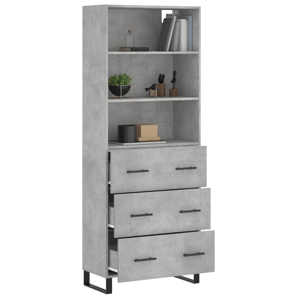 vidaXL Highboard Concrete Grey 69.5x34x180 cm Engineered Wood