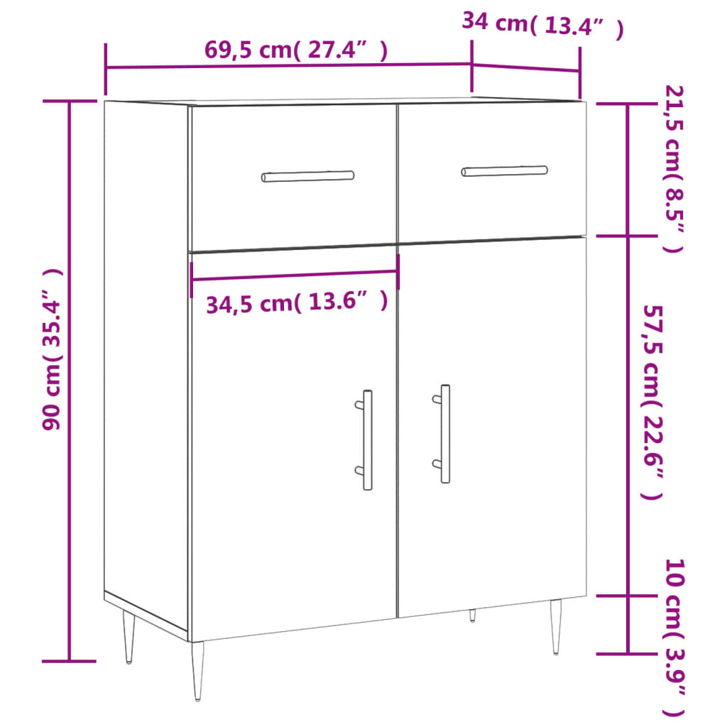 vidaXL Sideboard Concrete Grey 69.5x34x90 cm Engineered Wood