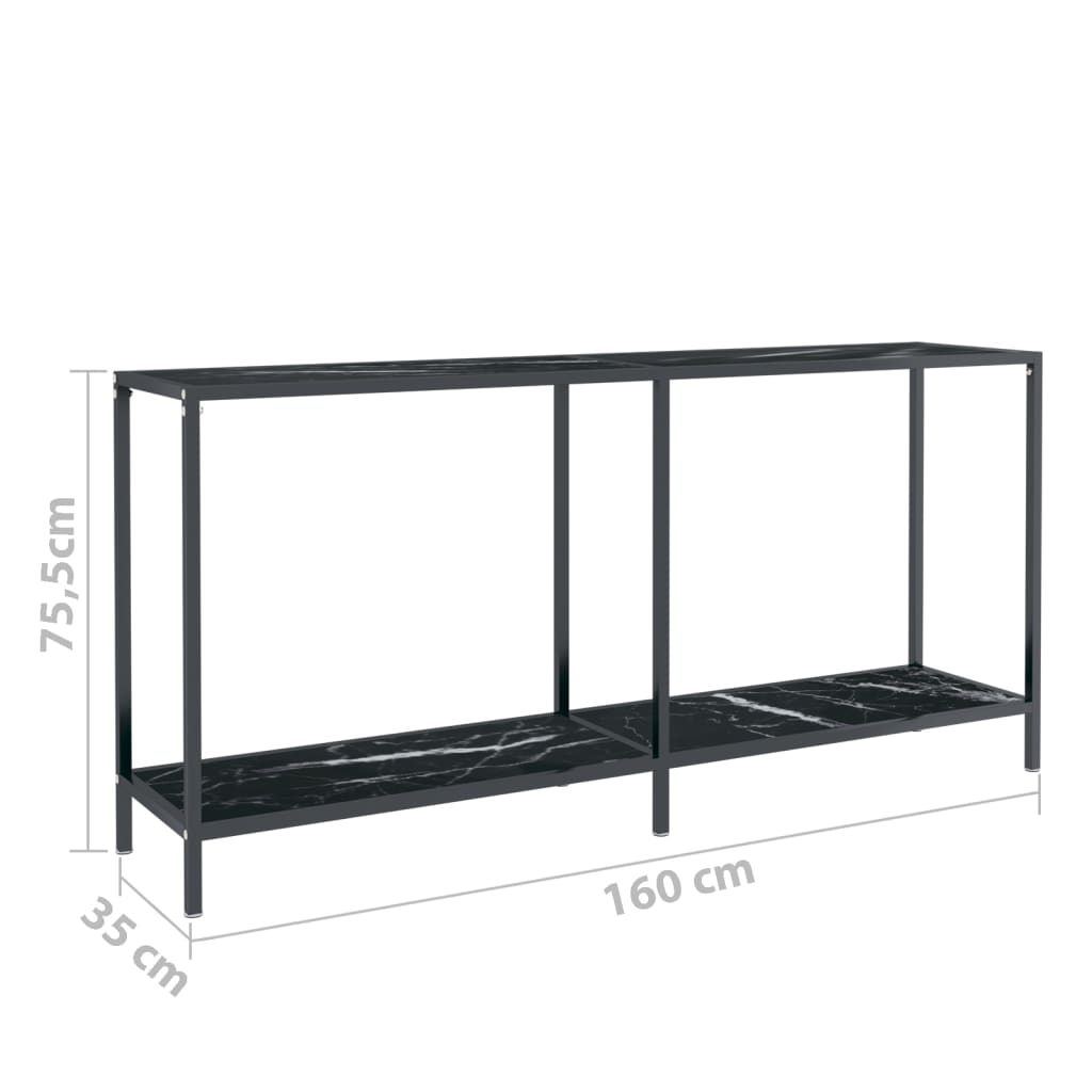 vidaXL Console Table Black 160x35x75.5 cm Tempered Glass