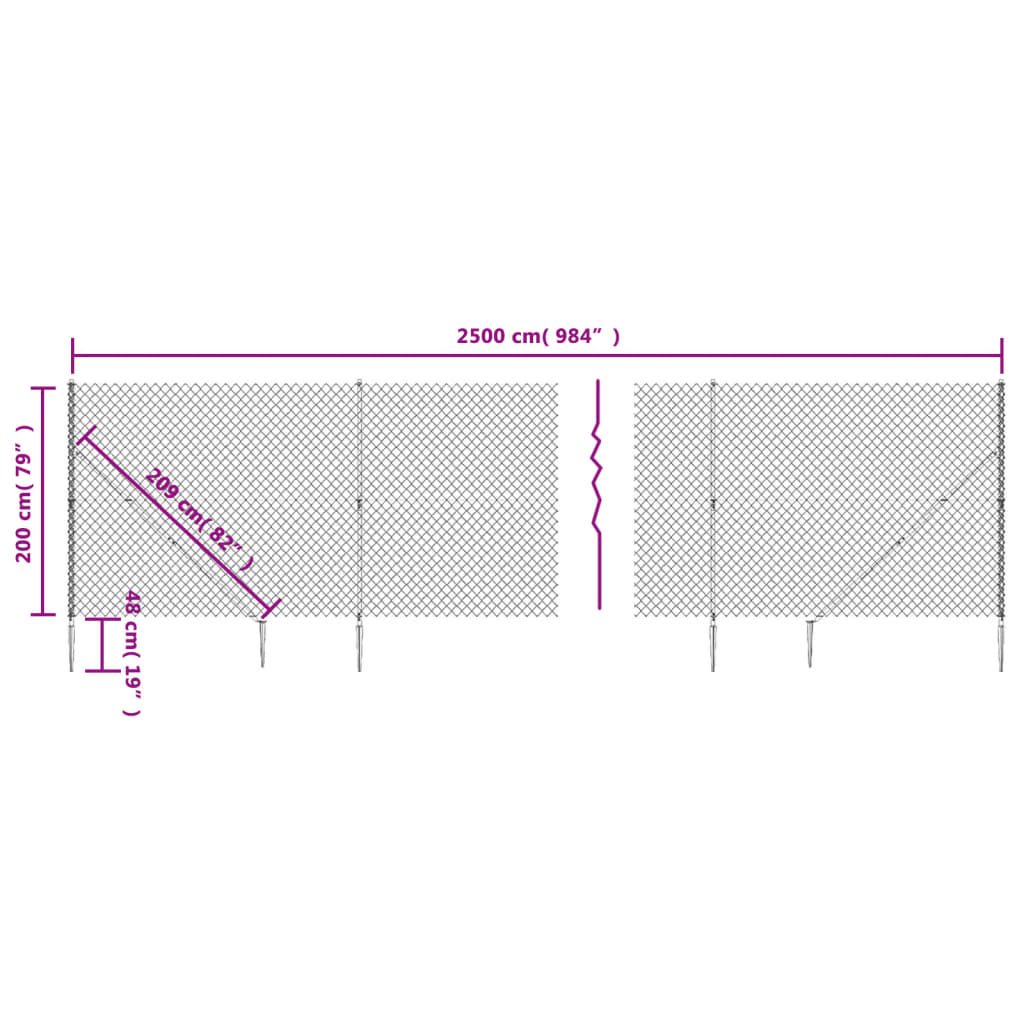 vidaXL Chain Link Fence with Spike Anchors Green 2x25 m