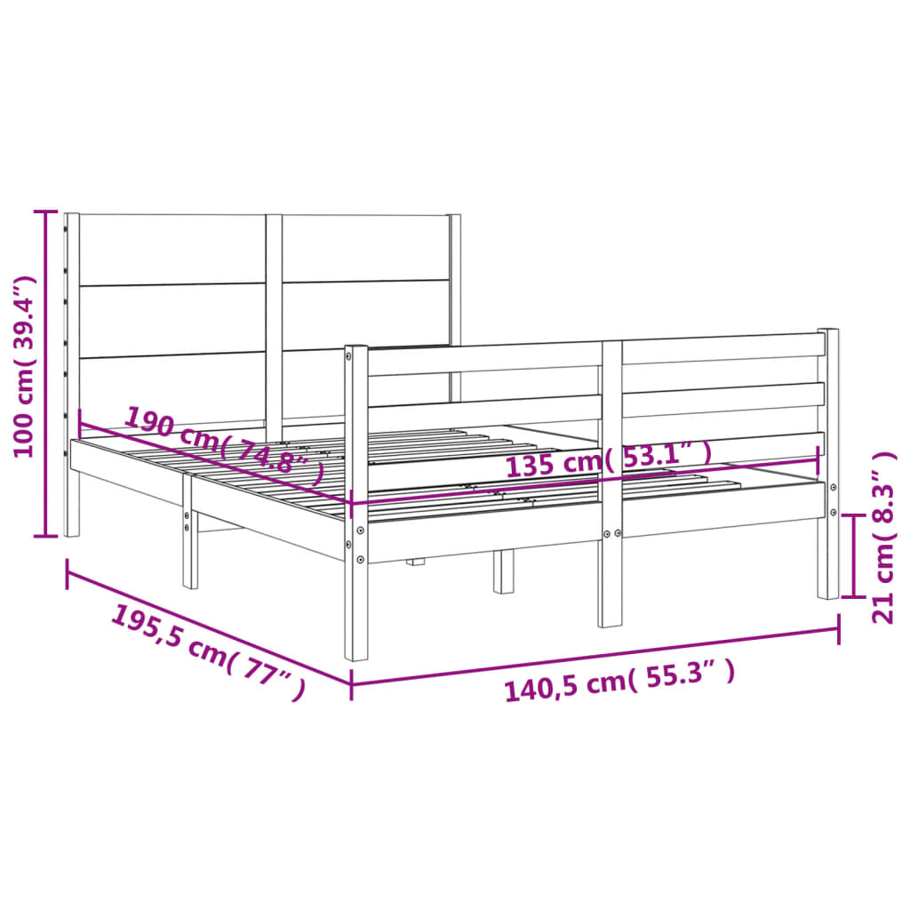 vidaXL Bed Frame without Mattress White Double Solid Wood